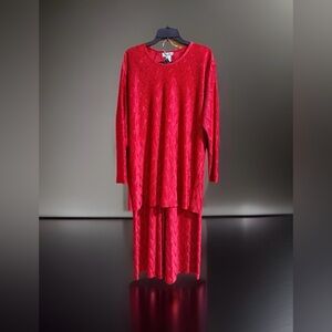 Vtg Maxima Vibrant Red Textured 2-Piece Set w/LS Blouse & Trousers - Plus - EUC
